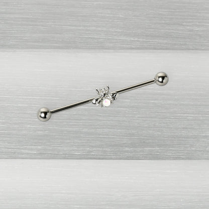 14G White Faux Opal Bee Beautiful Insect Industrial Barbell 38mm