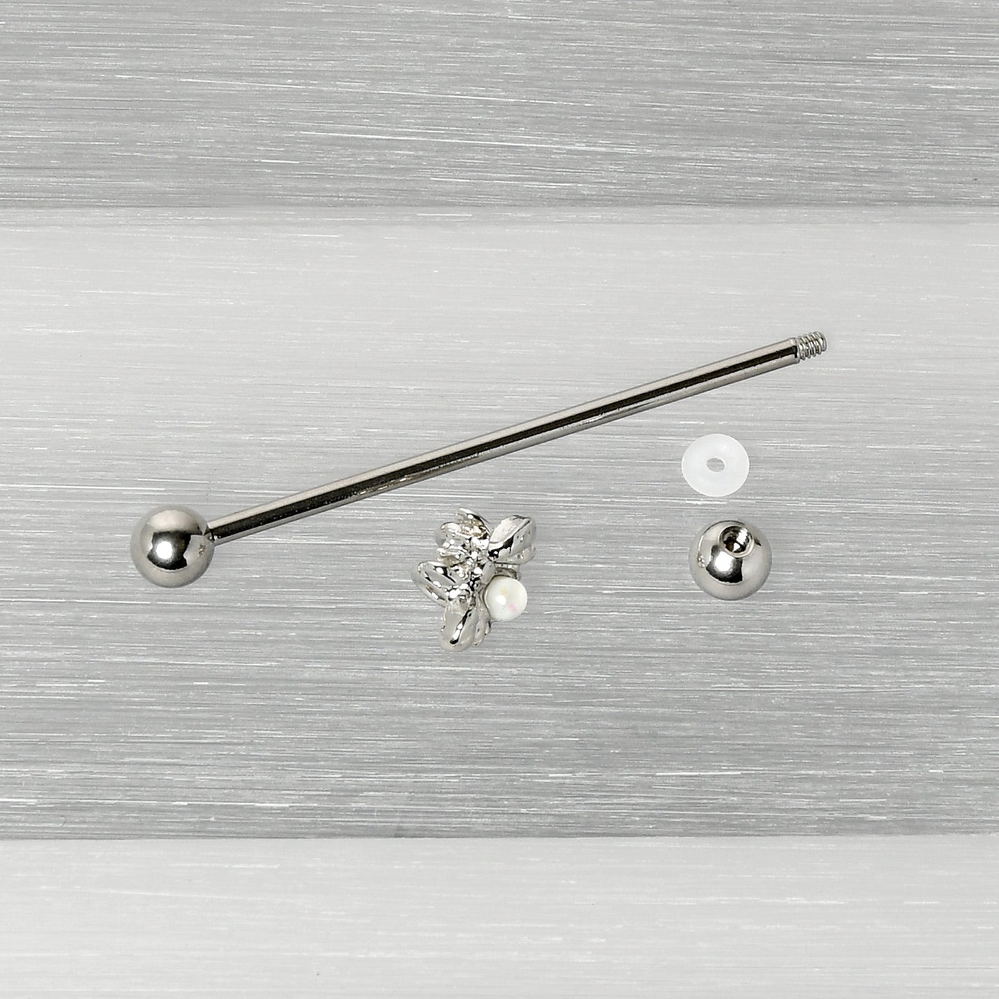 14G White Faux Opal Bee Beautiful Insect Industrial Barbell 38mm