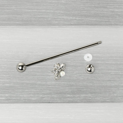 14G White Faux Opal Bee Beautiful Insect Industrial Barbell 38mm