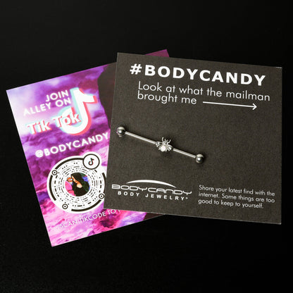 14G White Faux Opal Bee Beautiful Insect Industrial Barbell 38mm