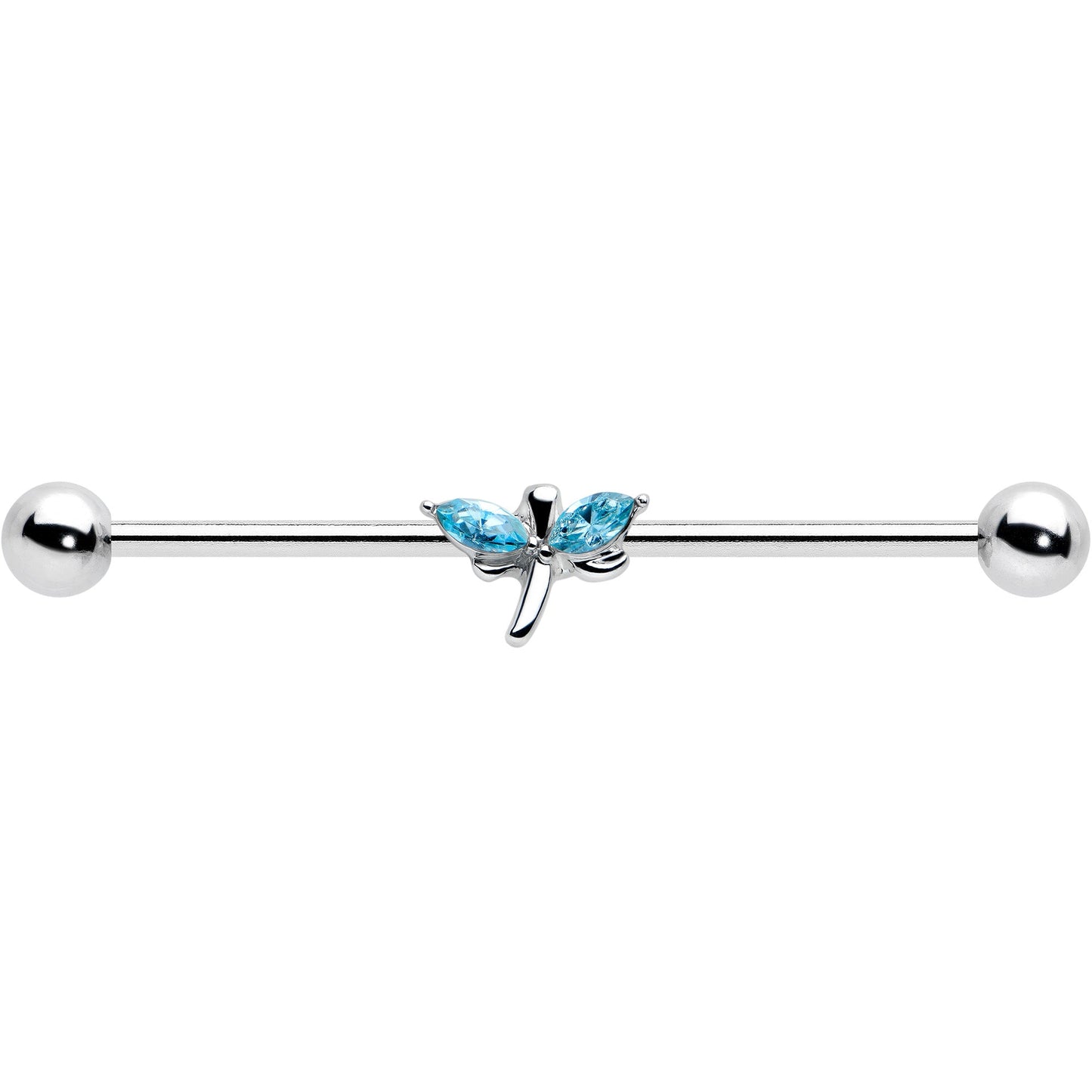 14G Blue Gem Simple Stylized Dragonfly Industrial Barbell 38mm