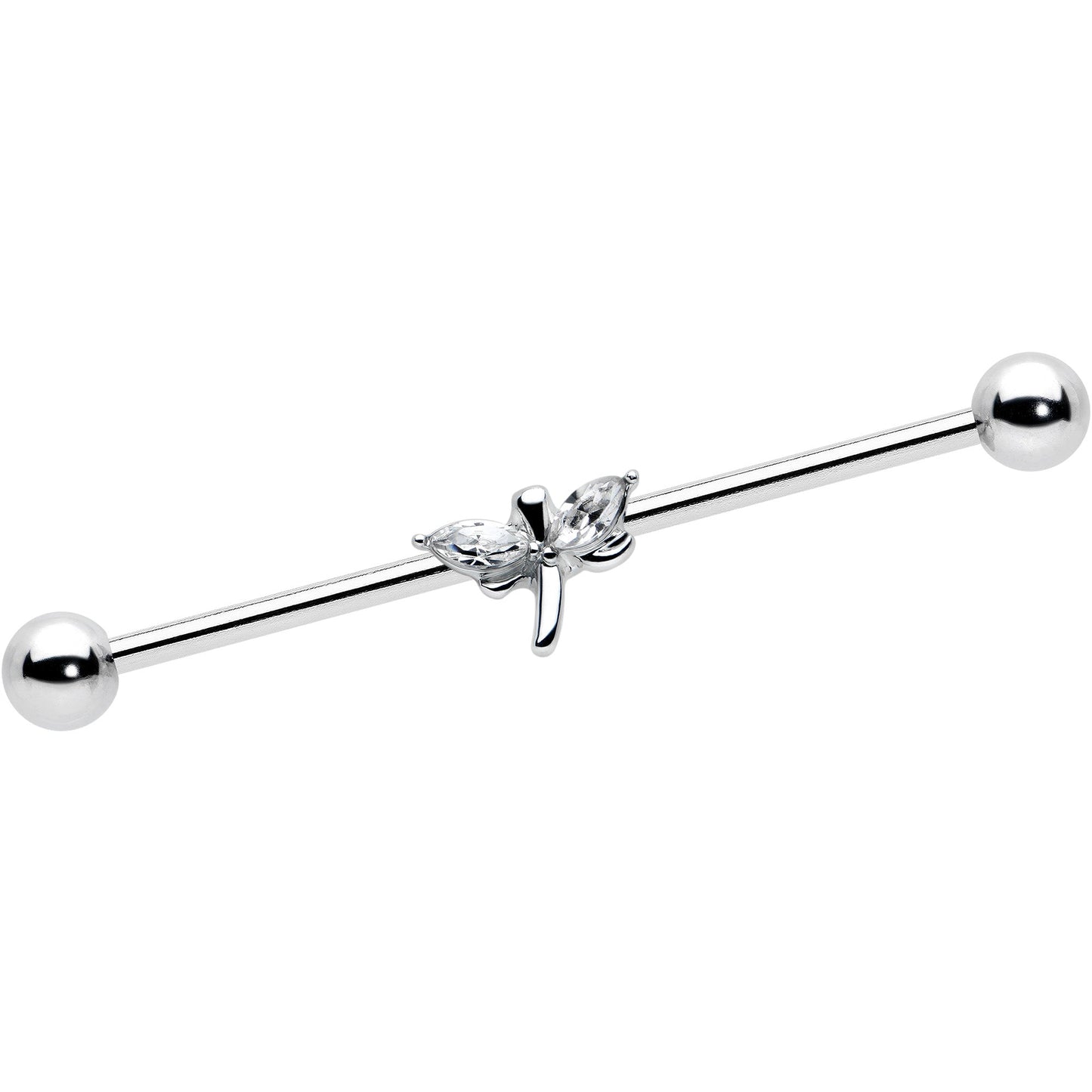 14G Clear Gem Simple Stylized Dragonfly Industrial Barbell 38mm