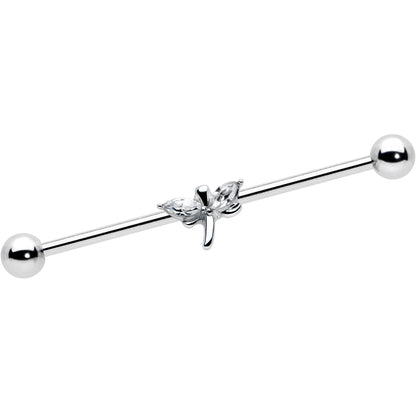 14G Clear Gem Simple Stylized Dragonfly Industrial Barbell 38mm