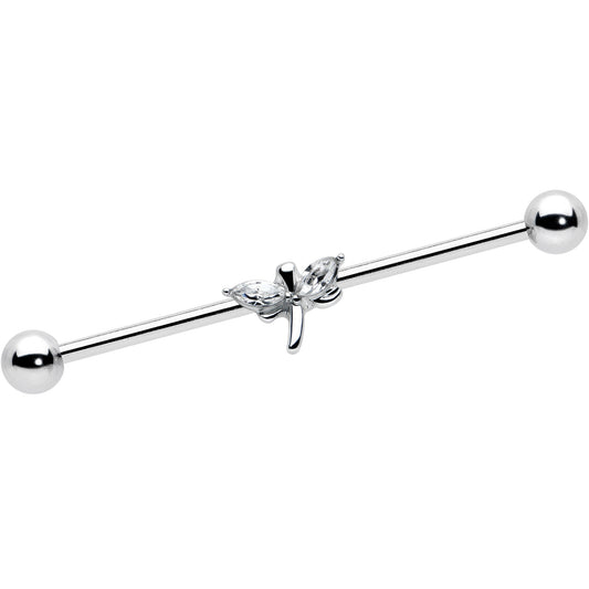 14G Clear Gem Simple Stylized Dragonfly Industrial Barbell 38mm