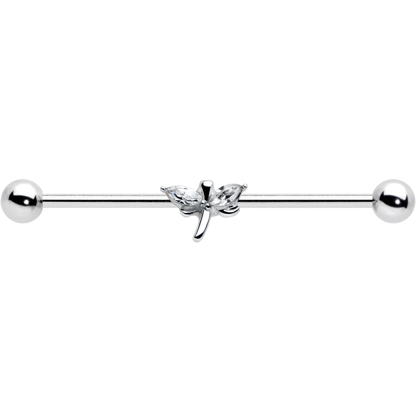 14G Clear Gem Simple Stylized Dragonfly Industrial Barbell 38mm
