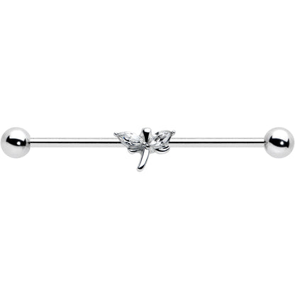 14G Clear Gem Simple Stylized Dragonfly Industrial Barbell 38mm