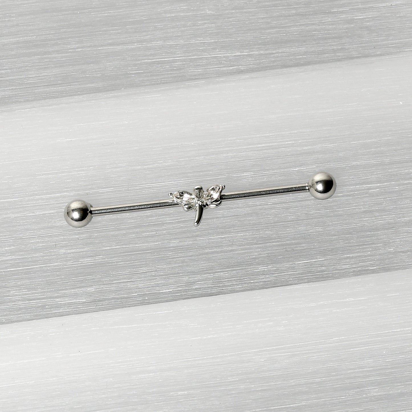 14G Clear Gem Simple Stylized Dragonfly Industrial Barbell 38mm