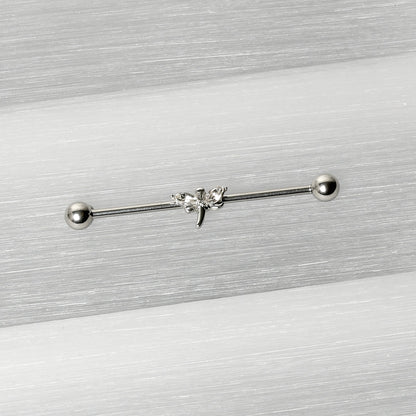 14G Clear Gem Simple Stylized Dragonfly Industrial Barbell 38mm