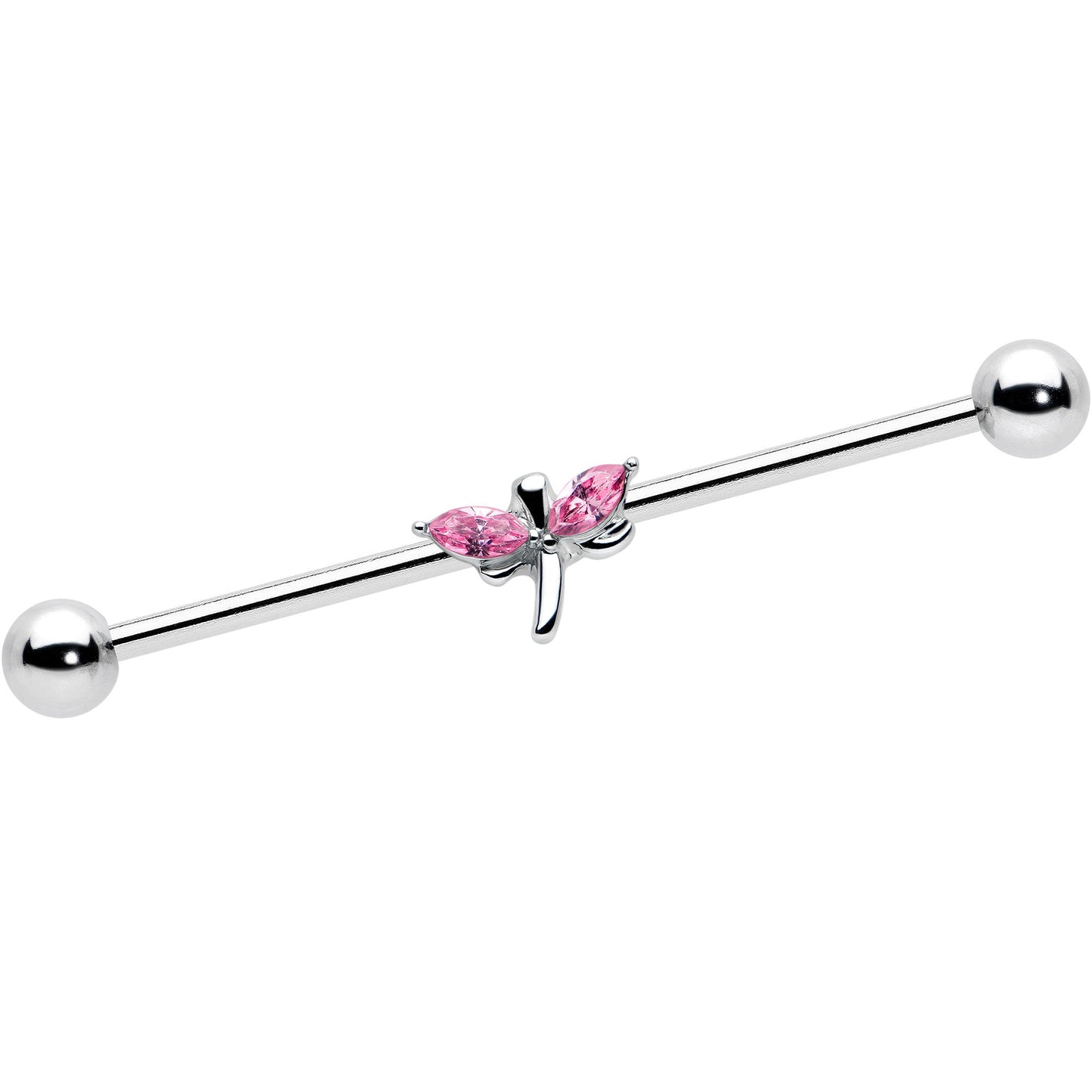 14G Pink Gem Simple Stylized Dragonfly Industrial Barbell 38mm