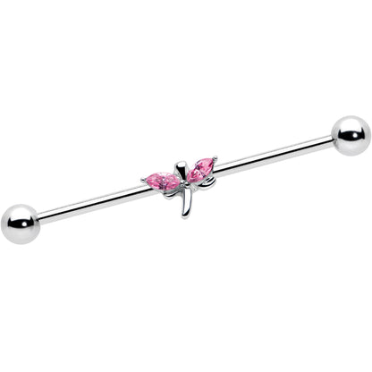 14G Pink Gem Simple Stylized Dragonfly Industrial Barbell 38mm