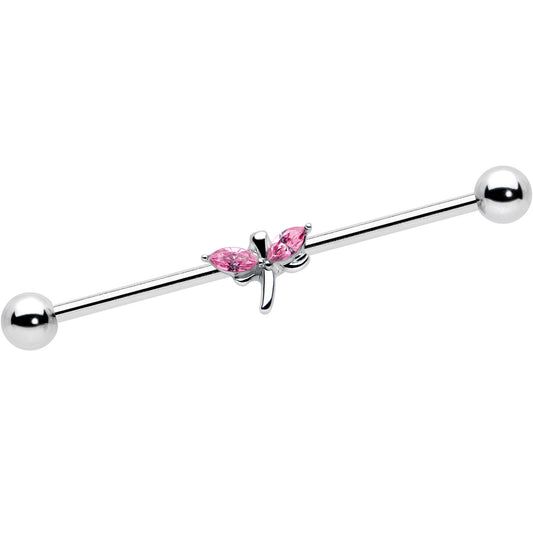 14G Pink Gem Simple Stylized Dragonfly Industrial Barbell 38mm