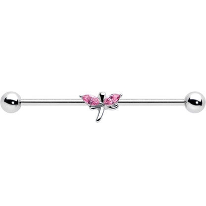 14G Pink Gem Simple Stylized Dragonfly Industrial Barbell 38mm