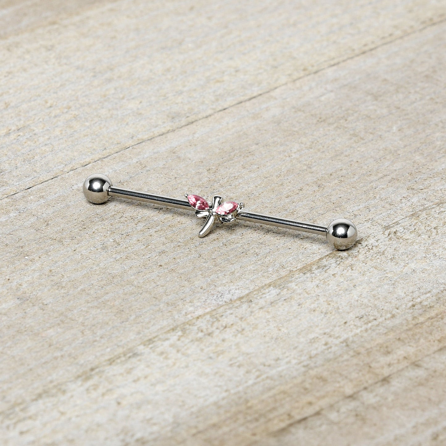 14G Pink Gem Simple Stylized Dragonfly Industrial Barbell 38mm