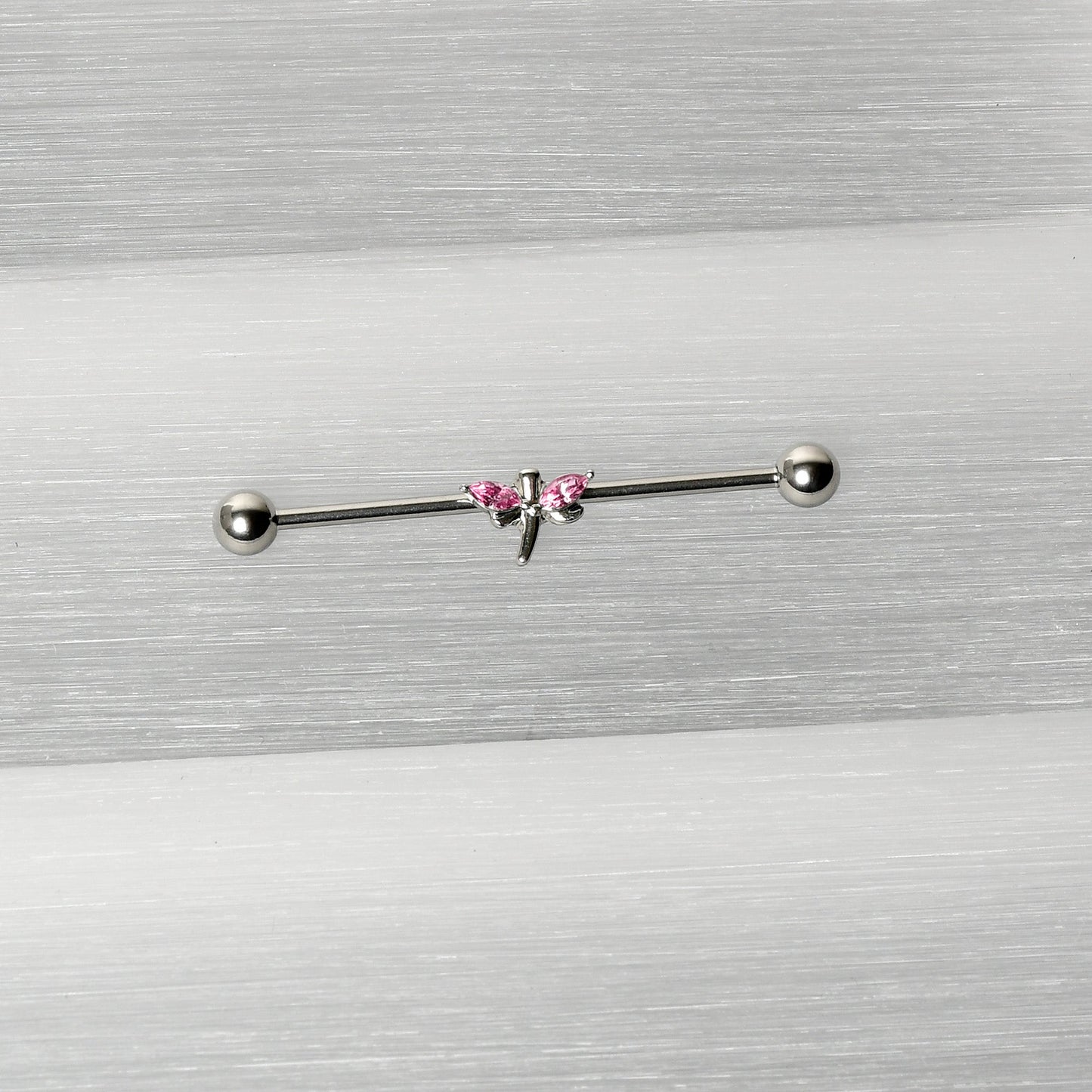 14G Pink Gem Simple Stylized Dragonfly Industrial Barbell 38mm