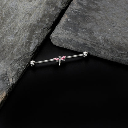 14G Pink Gem Simple Stylized Dragonfly Industrial Barbell 38mm