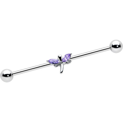 14G Purple Gem Simple Stylized Dragonfly Industrial Barbell 38mm