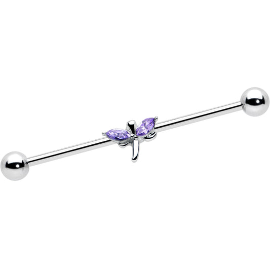 14G Purple Gem Simple Stylized Dragonfly Industrial Barbell 38mm