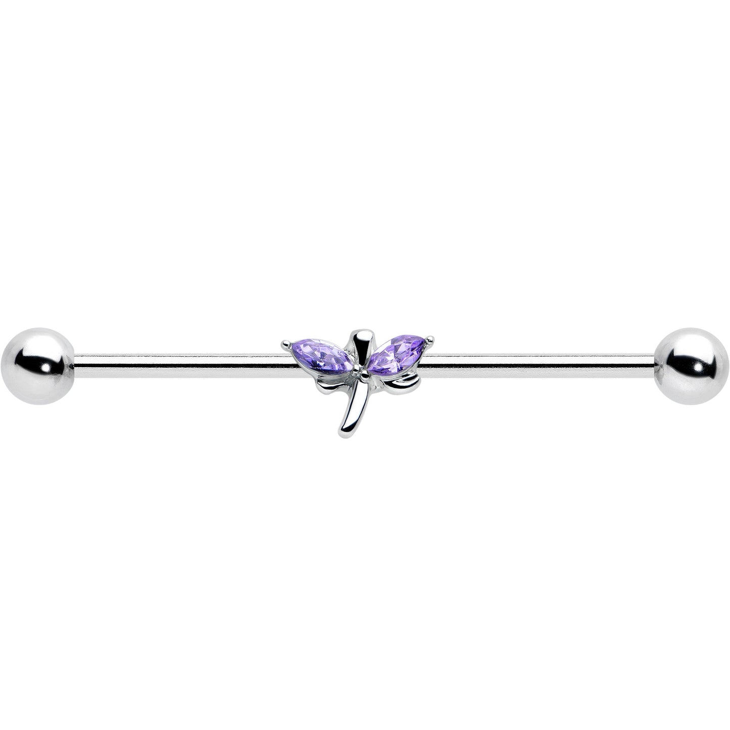 14G Purple Gem Simple Stylized Dragonfly Industrial Barbell 38mm