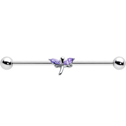 14G Purple Gem Simple Stylized Dragonfly Industrial Barbell 38mm