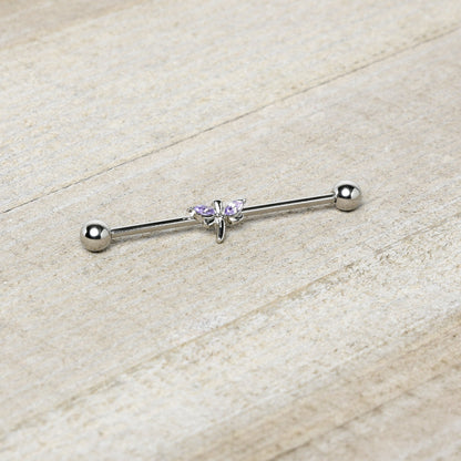 14G Purple Gem Simple Stylized Dragonfly Industrial Barbell 38mm