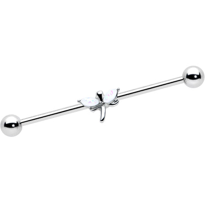 14G White Faux Opal Simple Style Dragonfly Industrial Barbell 38mm
