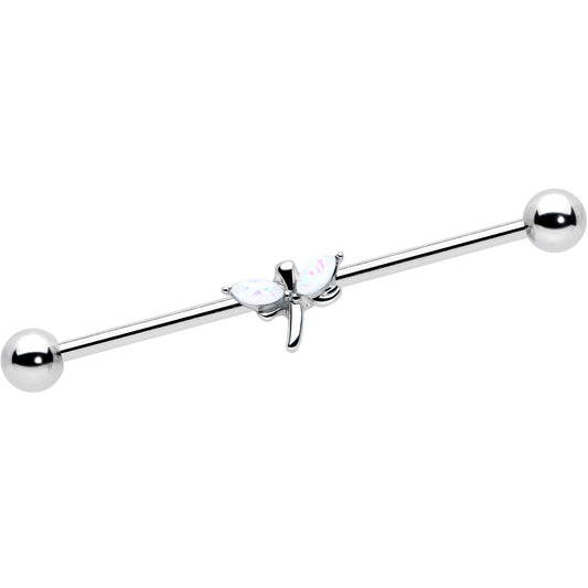 14G White Faux Opal Simple Style Dragonfly Industrial Barbell 38mm