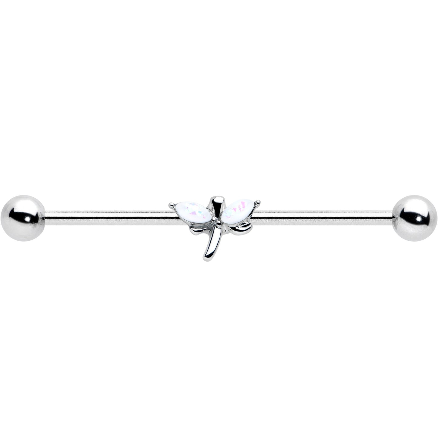 14G White Faux Opal Simple Style Dragonfly Industrial Barbell 38mm