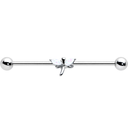 14G White Faux Opal Simple Style Dragonfly Industrial Barbell 38mm