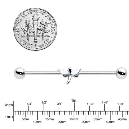 14G White Faux Opal Simple Style Dragonfly Industrial Barbell 38mm