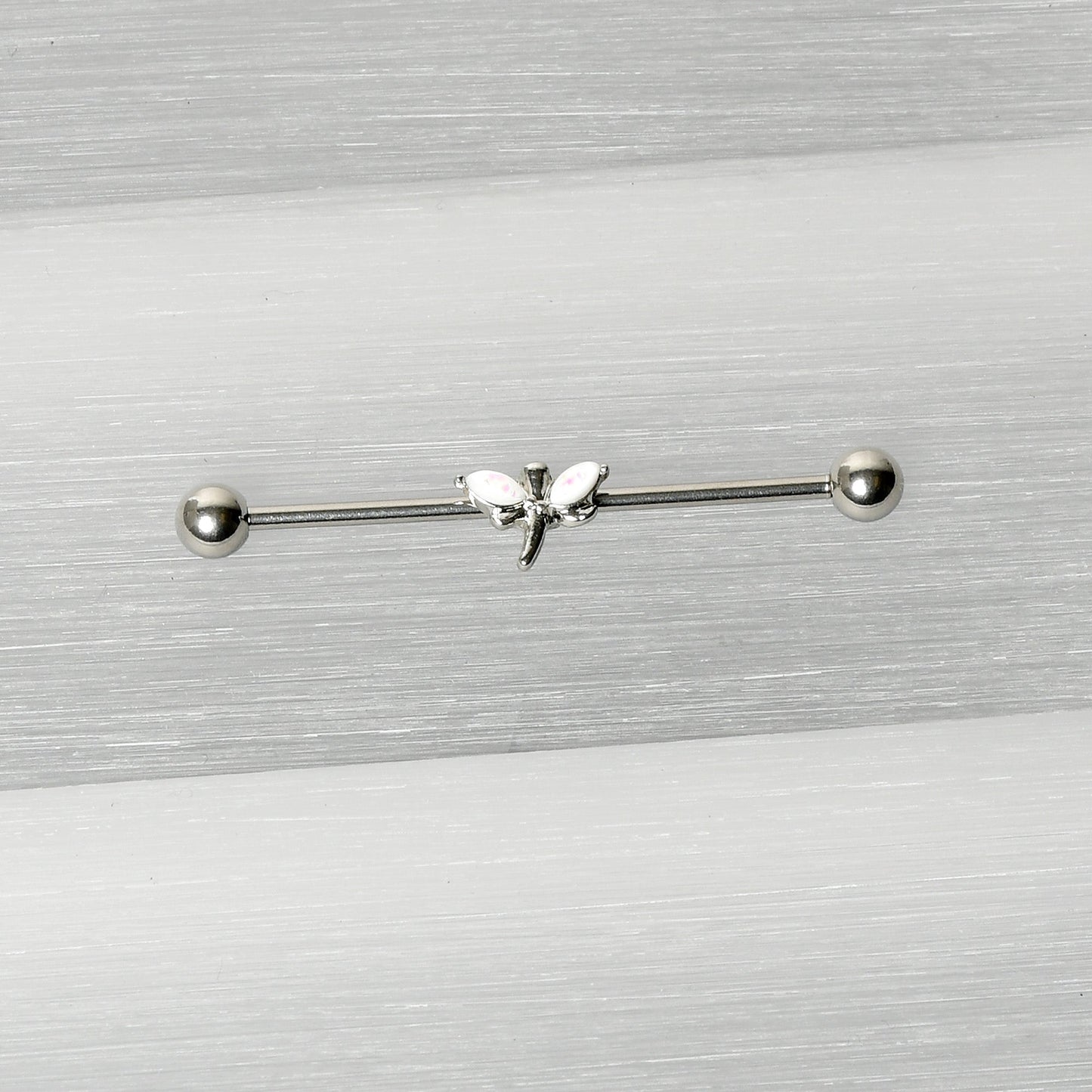 14G White Faux Opal Simple Style Dragonfly Industrial Barbell 38mm