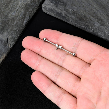 14G White Faux Opal Simple Style Dragonfly Industrial Barbell 38mm