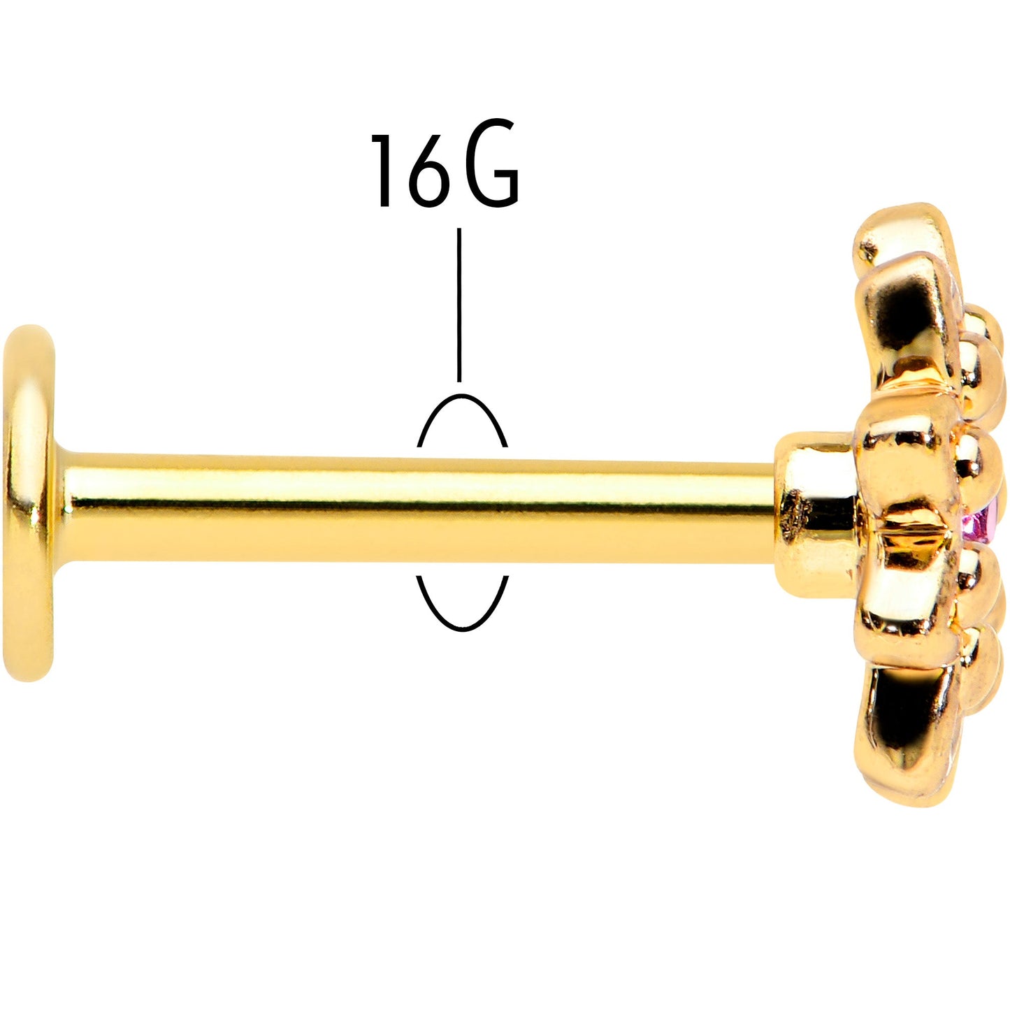 16G 5/16 Pink Gem Gold Tone Starry Flower Labret Monroe Tragus