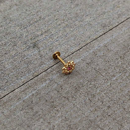16G 5/16 Pink Gem Gold Tone Starry Flower Labret Monroe Tragus