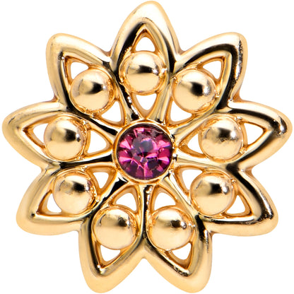 20G 7mm Pink Gem Gold Tone Starry Flower L Shape Nose Ring