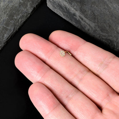 20G 7mm Pink Gem Gold Tone Starry Flower L Shape Nose Ring