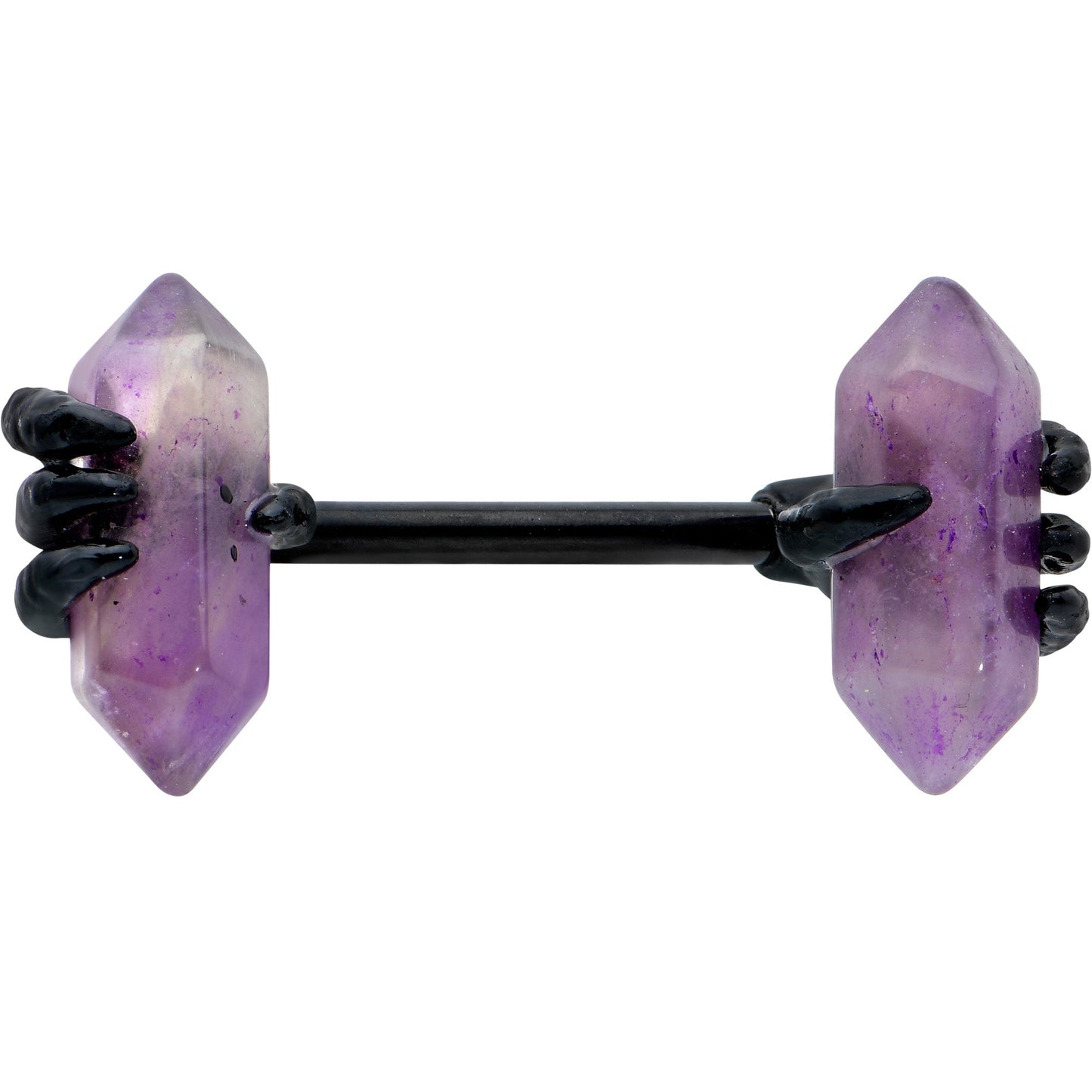14G 9/16 Purple Amethyst Black Claw Obelisk Barbell Nipple Ring Set