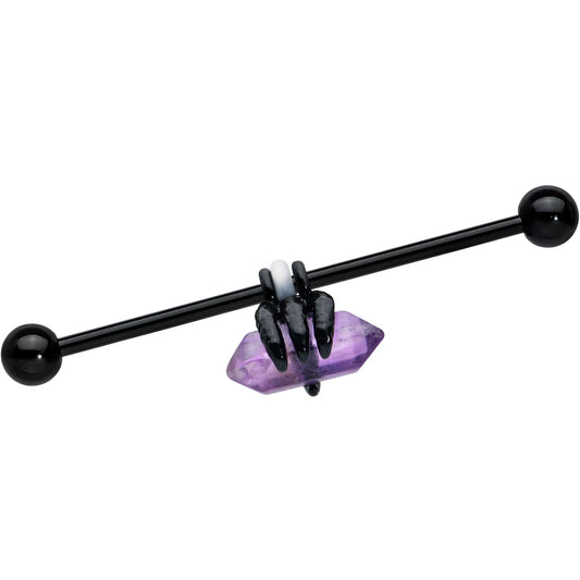 14G Purple Amethyst Black Claw Industrial Barbell 38mm