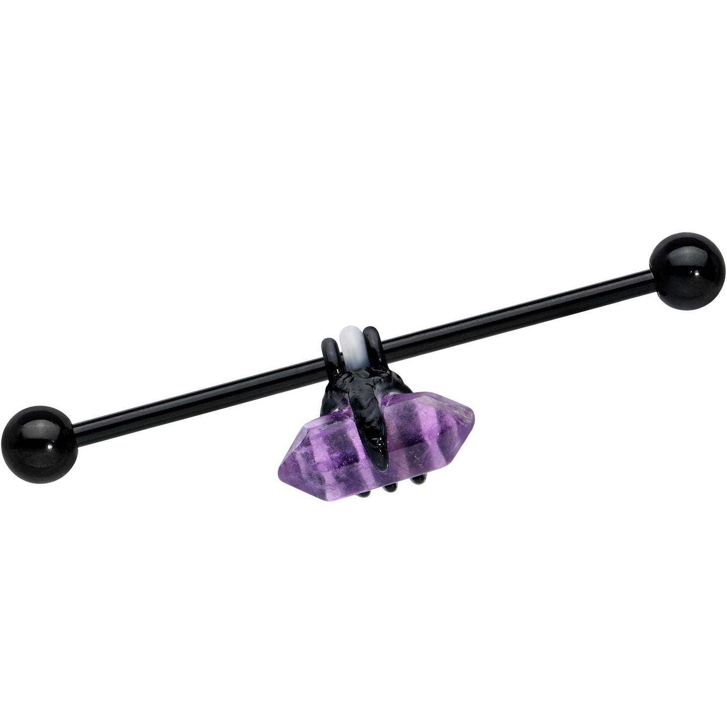 14G Purple Amethyst Black Claw Industrial Barbell 38mm