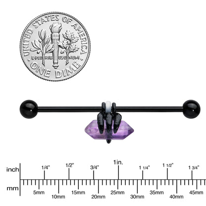 14G Purple Amethyst Black Claw Industrial Barbell 38mm