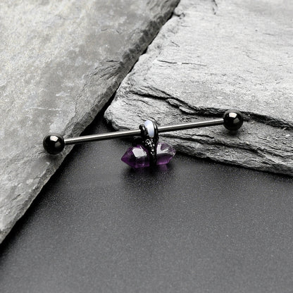 14G Purple Amethyst Black Claw Industrial Barbell 38mm