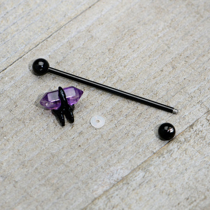 14G Purple Amethyst Black Claw Industrial Barbell 38mm
