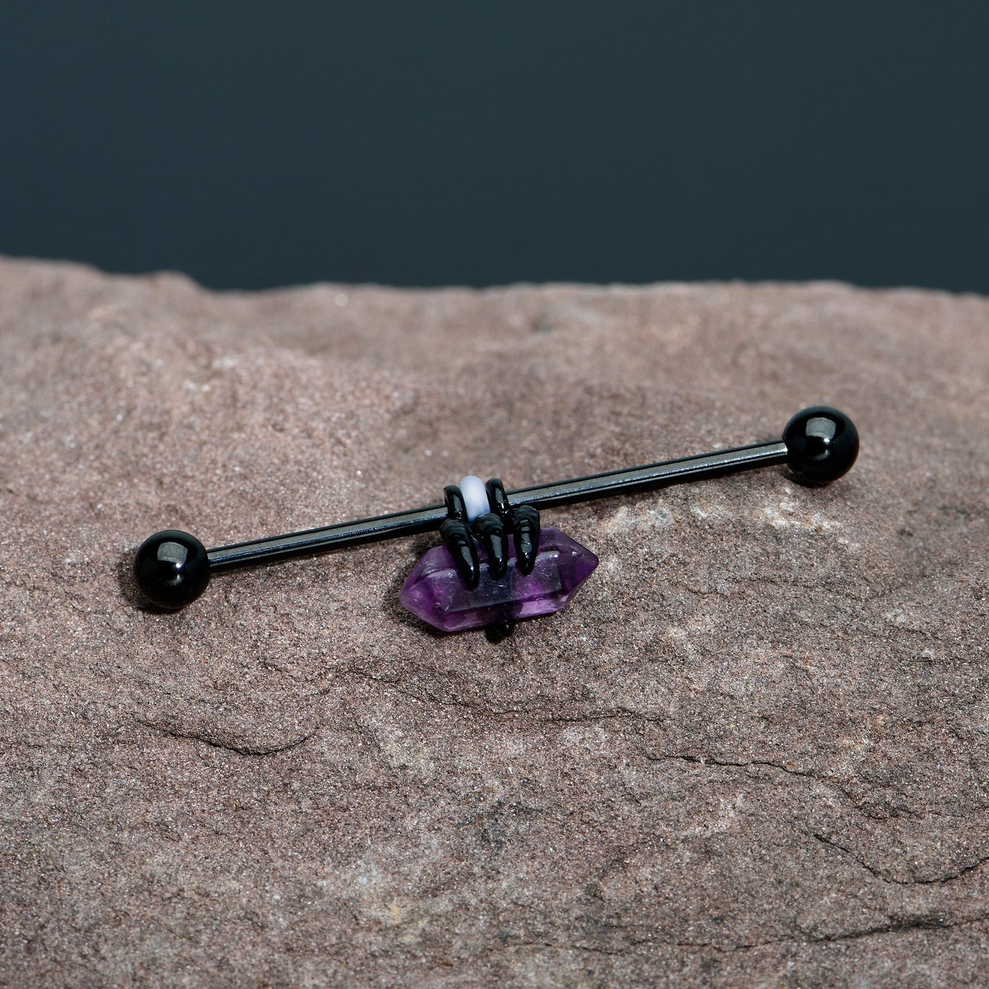 14G Purple Amethyst Black Claw Industrial Barbell 38mm