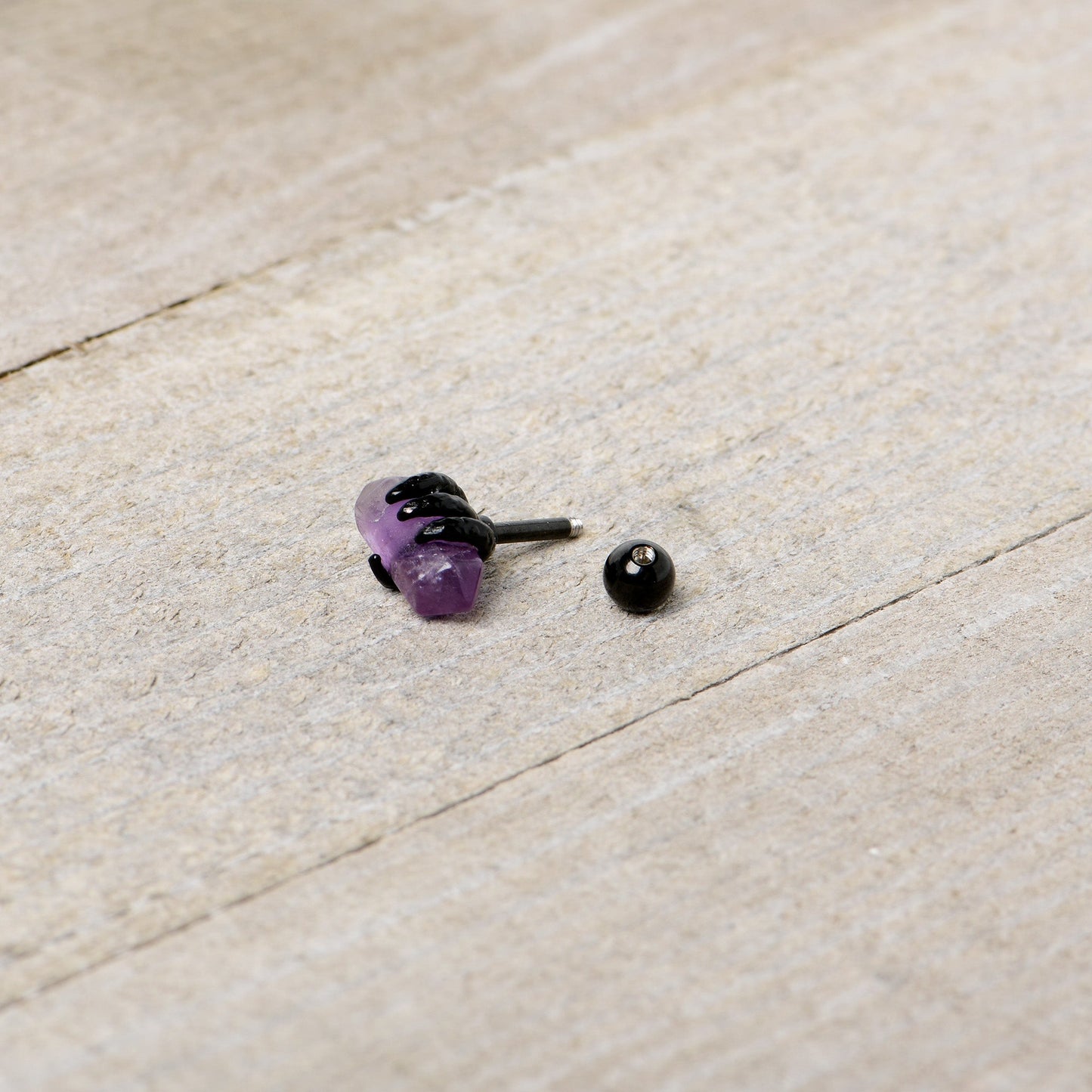 16G 1/4 Purple Amethyst Black Claw Obelisk Cartilage Earring