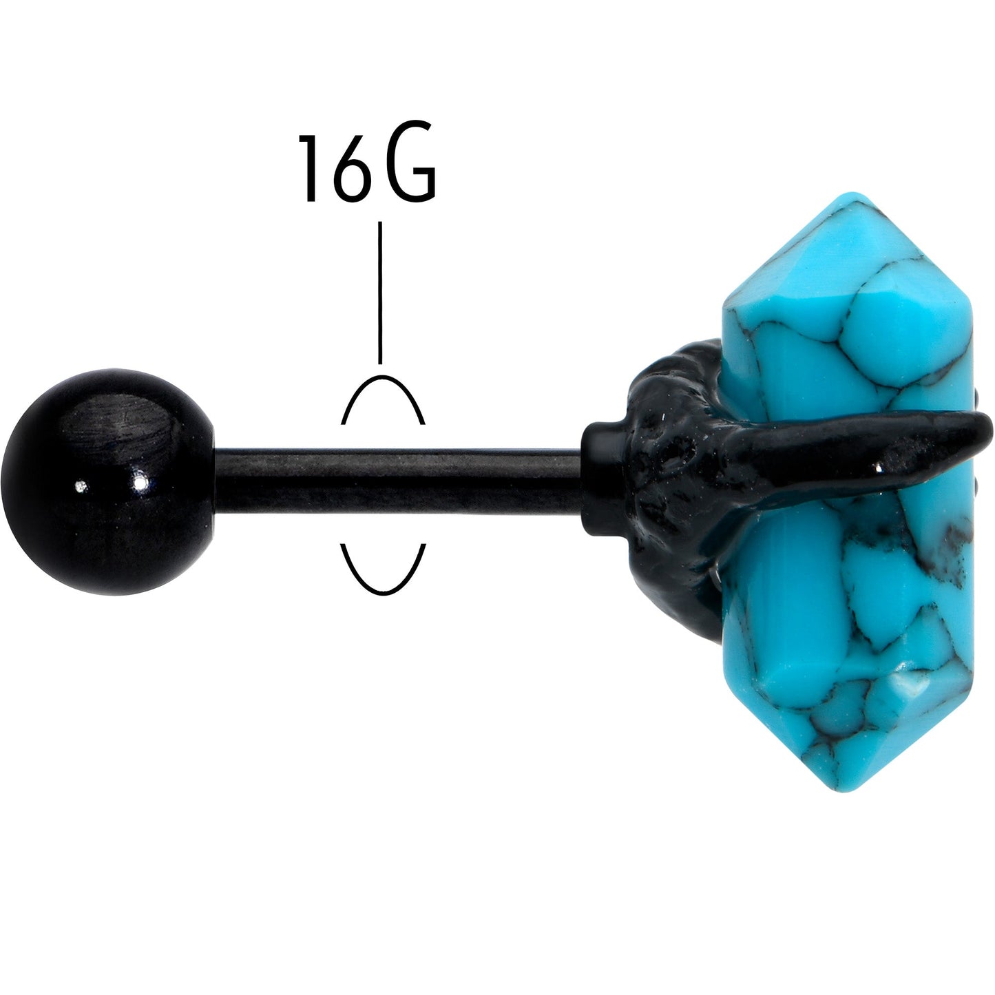 16G 1/4 Blue Turquoise Black Claw Obelisk Cartilage Earring