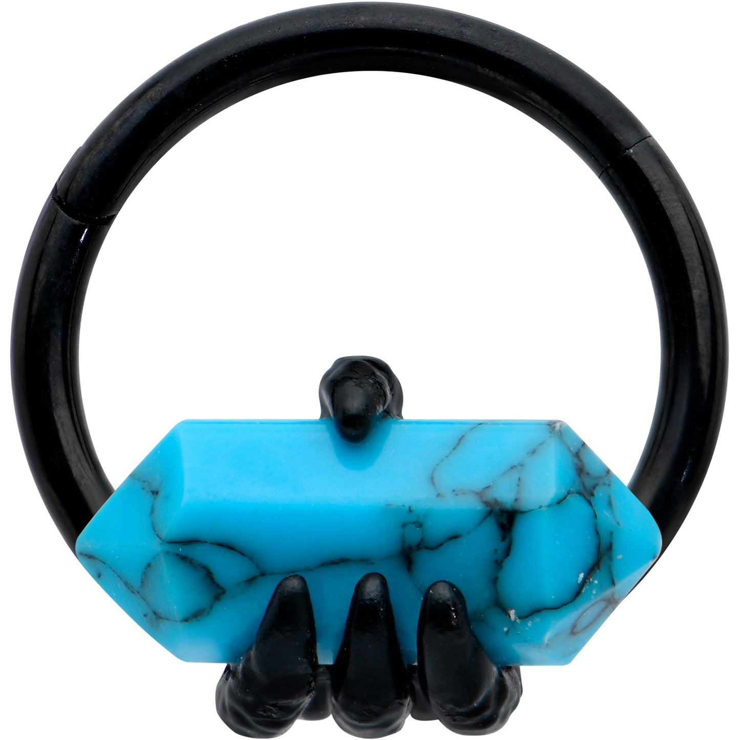 16G 3/8 Blue Turquoise Black Claw Obelisk Hinged Segment Ring
