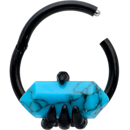 16G 3/8 Blue Turquoise Black Claw Obelisk Hinged Segment Ring