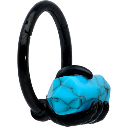 16G 3/8 Blue Turquoise Black Claw Obelisk Hinged Segment Ring