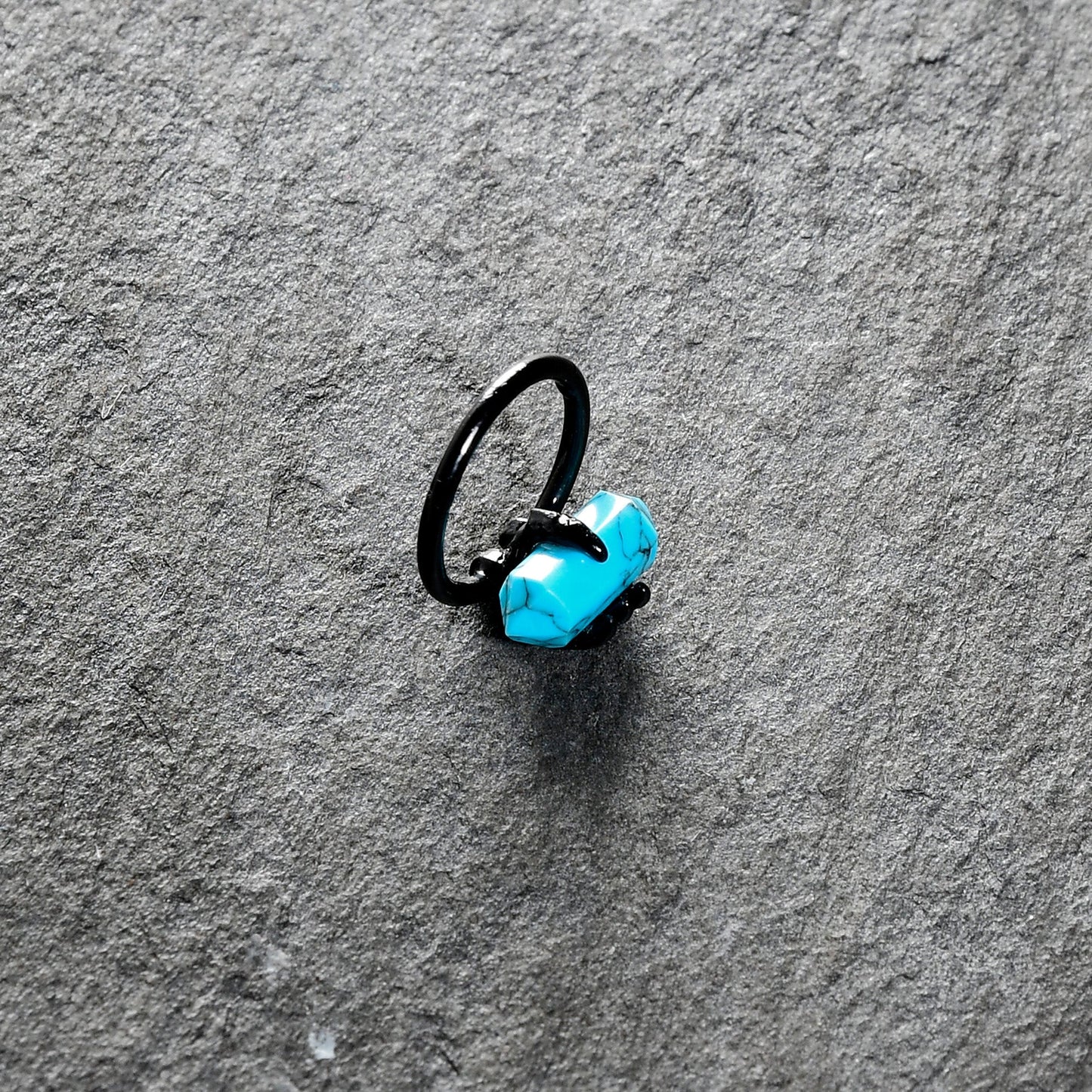16G 3/8 Blue Turquoise Black Claw Obelisk Hinged Segment Ring