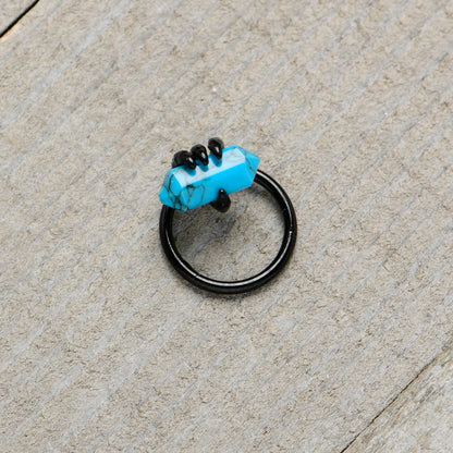 16G 3/8 Blue Turquoise Black Claw Obelisk Hinged Segment Ring