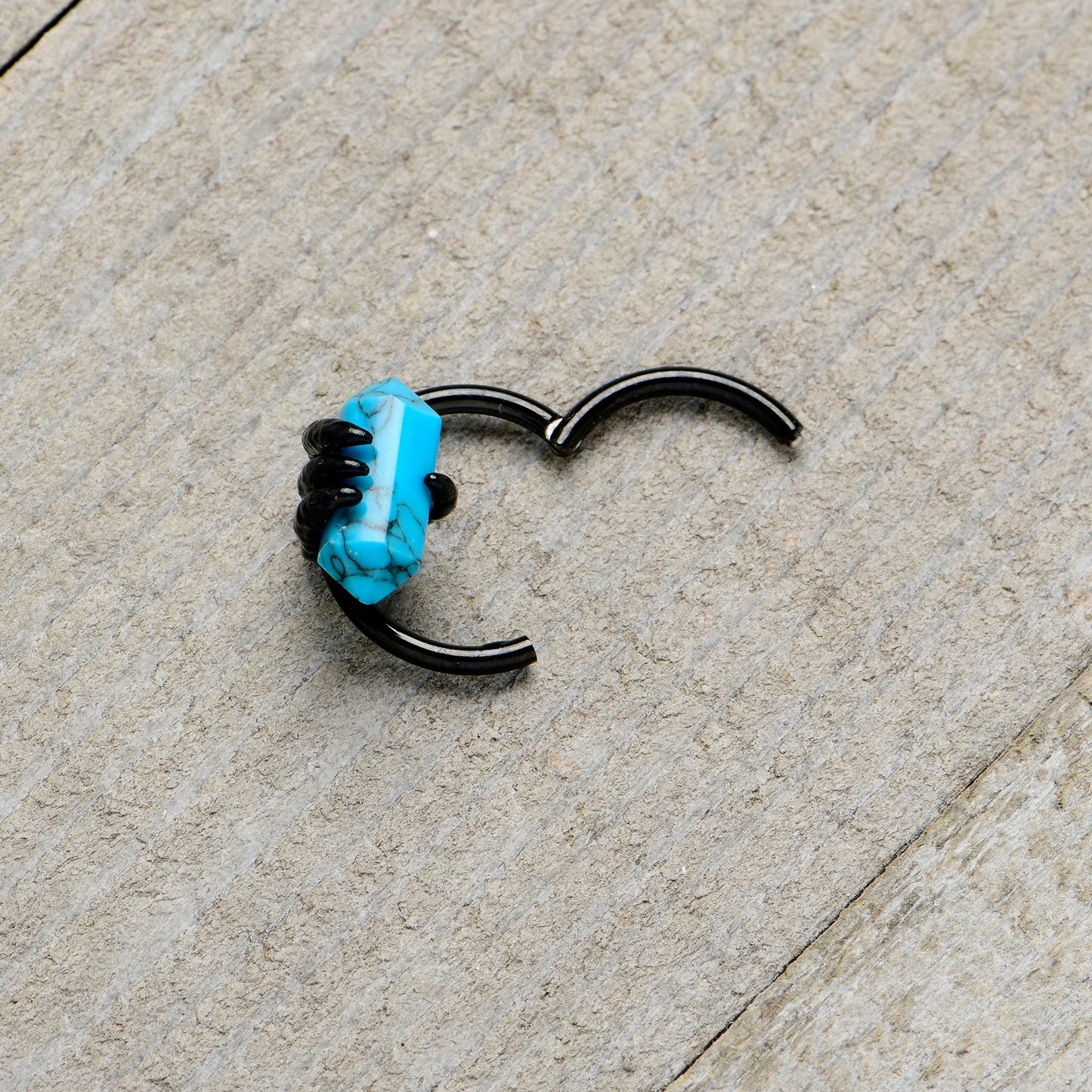 16G 3/8 Blue Turquoise Black Claw Obelisk Hinged Segment Ring